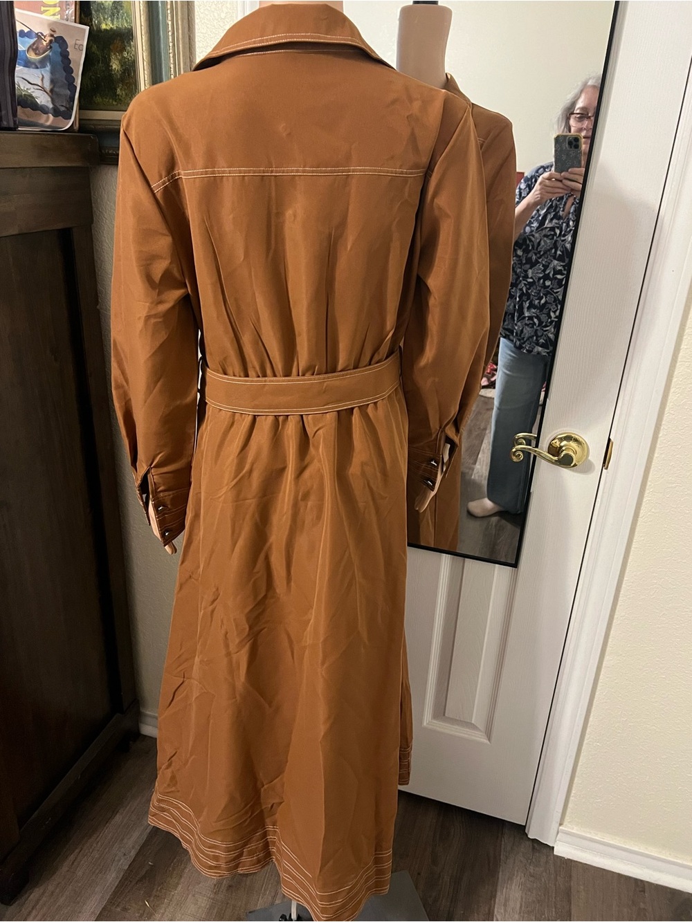 Brown Belted Long Sleeve Shirt Dress - Picture 2 of 2